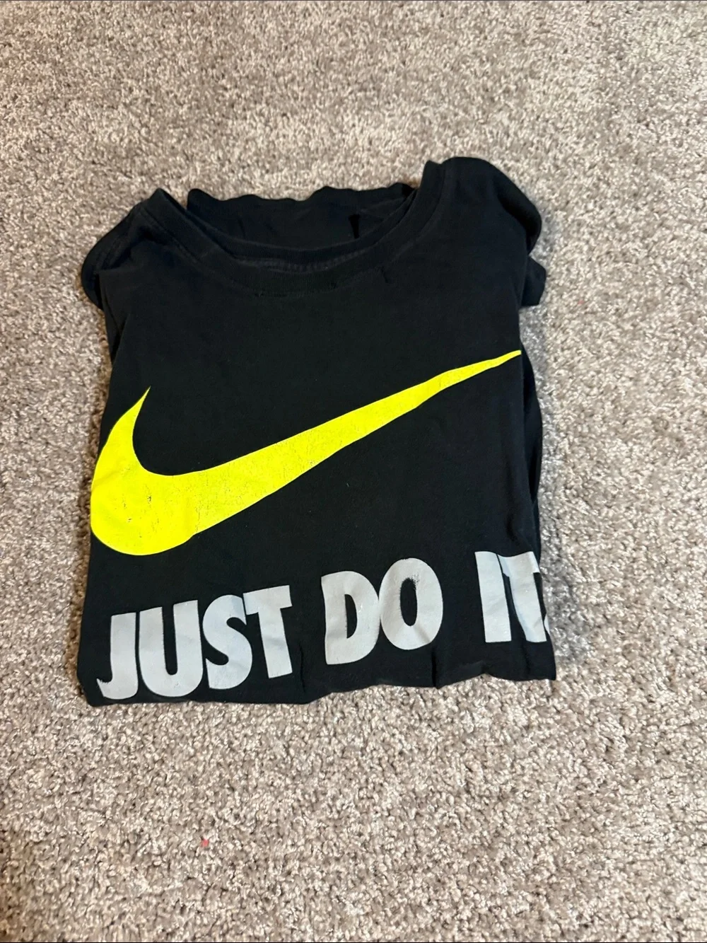 Nike Black Tee with Yellow Swoosh and White 'JUST DO IT' Text